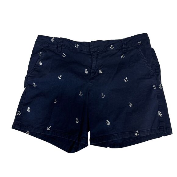Women’s GH Bass & Co SIZE 12 Dark Blue Nautical Shorts White Anchors Beach Core - Picture 2 of 13